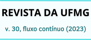 Revista da UFMG escrito na cor preto e fluxo contínuo de publicações na cor azul.